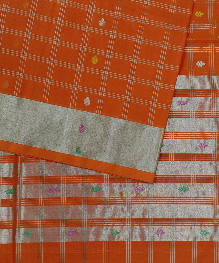 Orange white zari handwoven cotton venkatagiri saree