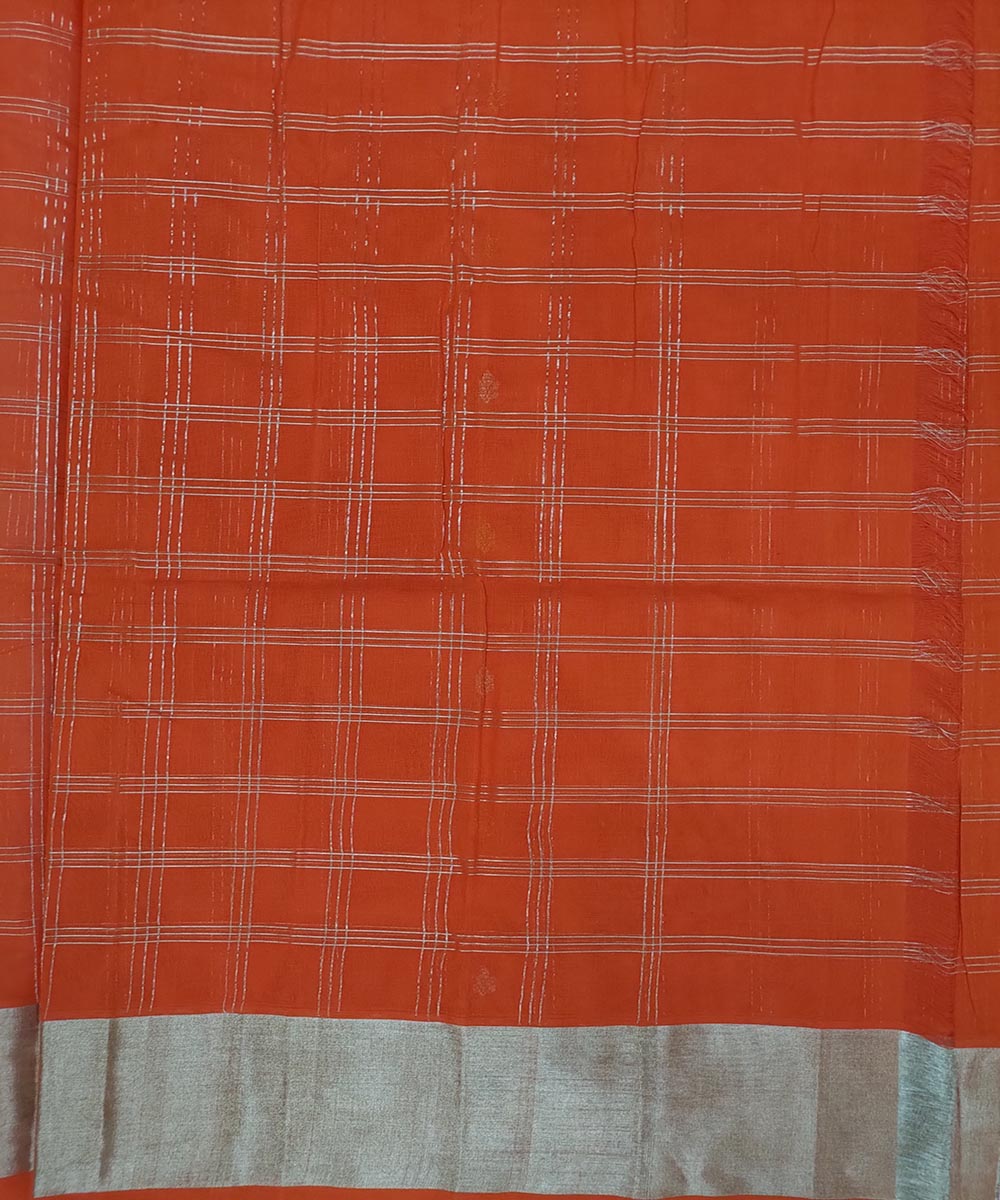 Orange white zari handwoven cotton venkatagiri saree