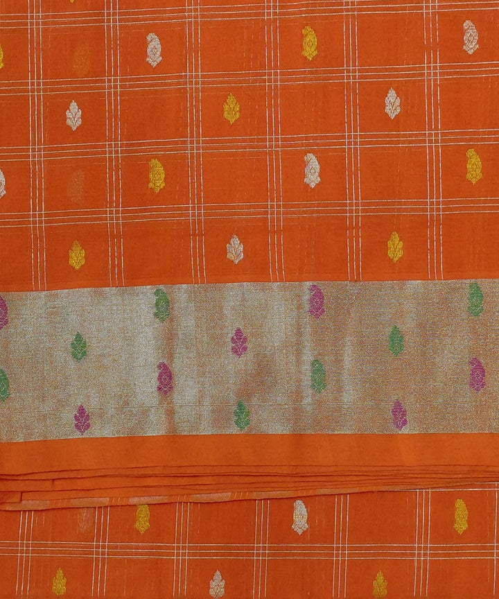 Orange white zari handwoven cotton venkatagiri saree
