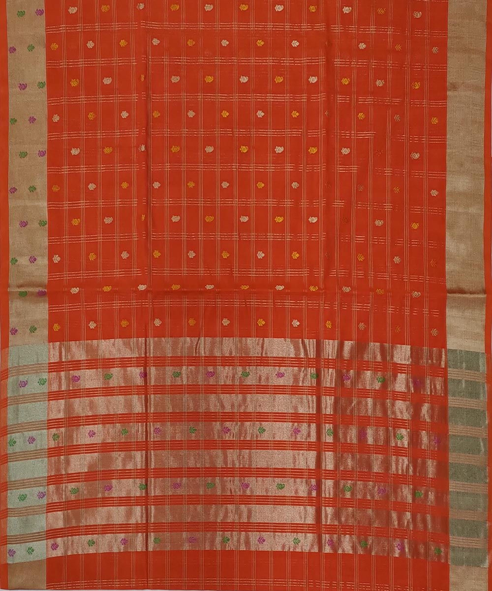Orange white zari handwoven cotton venkatagiri saree