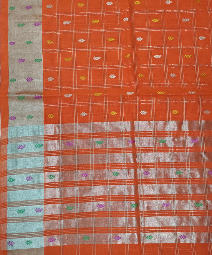 Orange white zari handwoven cotton venkatagiri saree