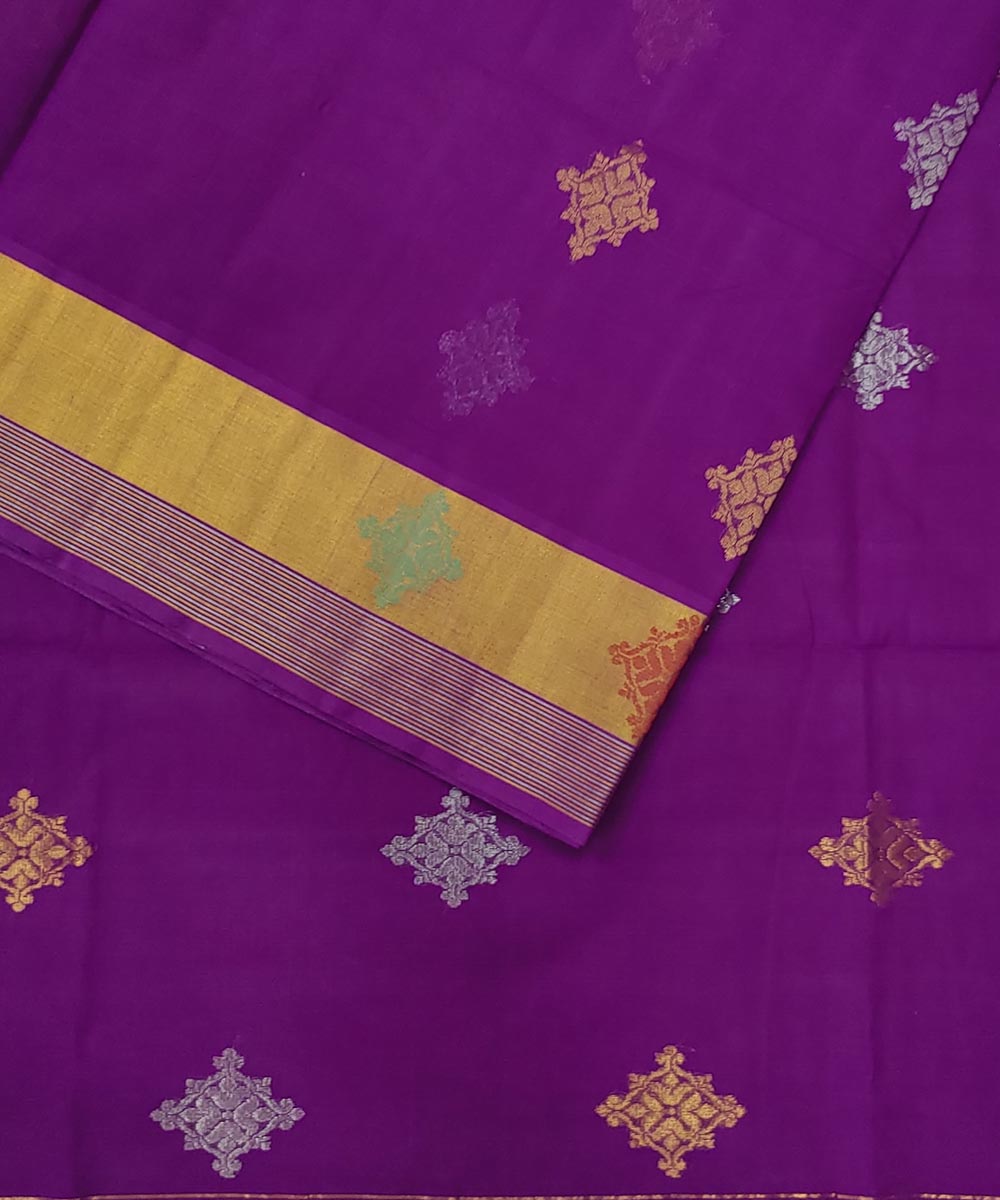 Purple gold zari handwoven cotton venkatagiri saree