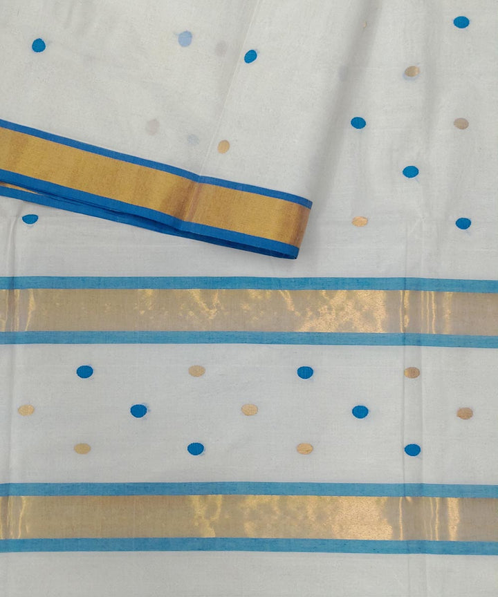 White blue handwoven cotton venkatagiri saree