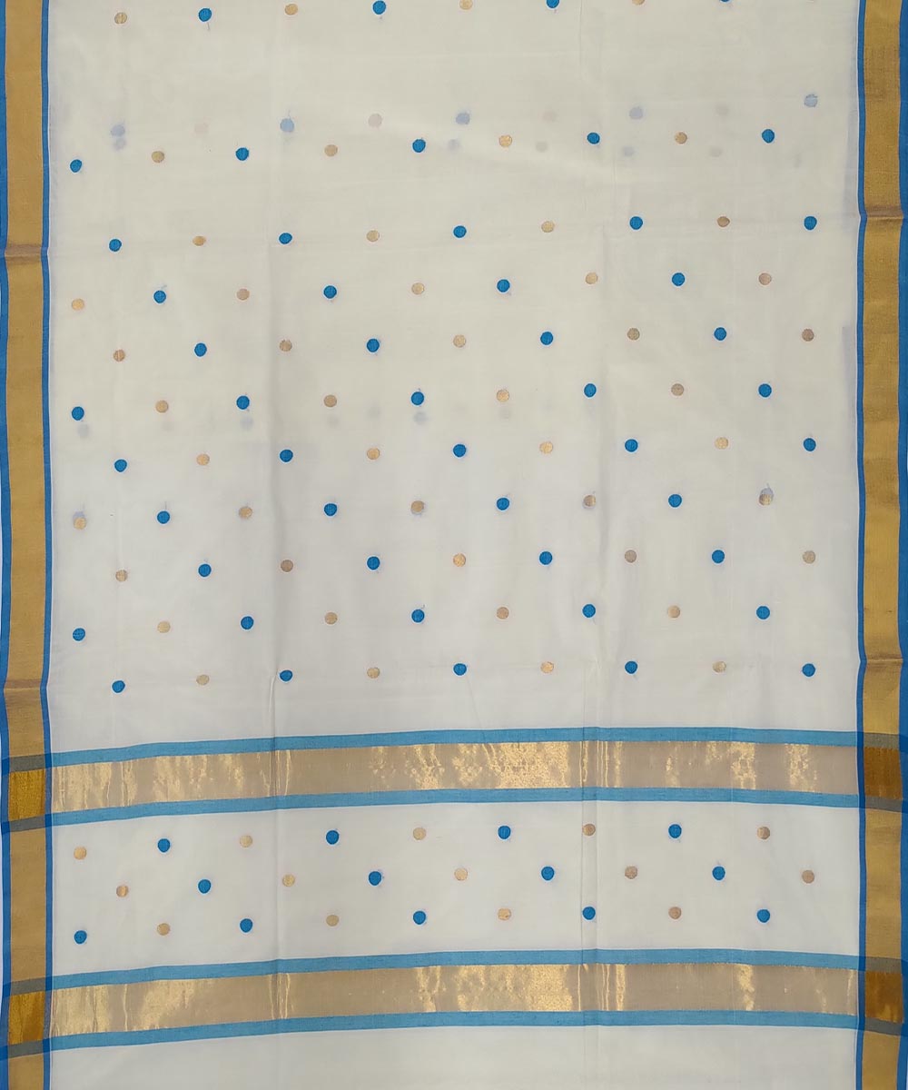 White blue handwoven cotton venkatagiri saree