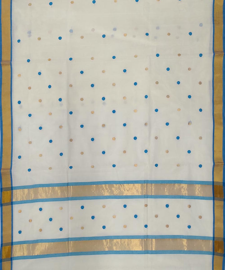 White blue handwoven cotton venkatagiri saree