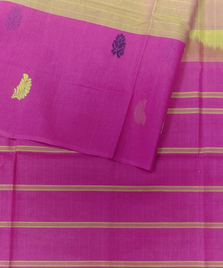 Yellow pink handwoven cotton venkatagiri saree