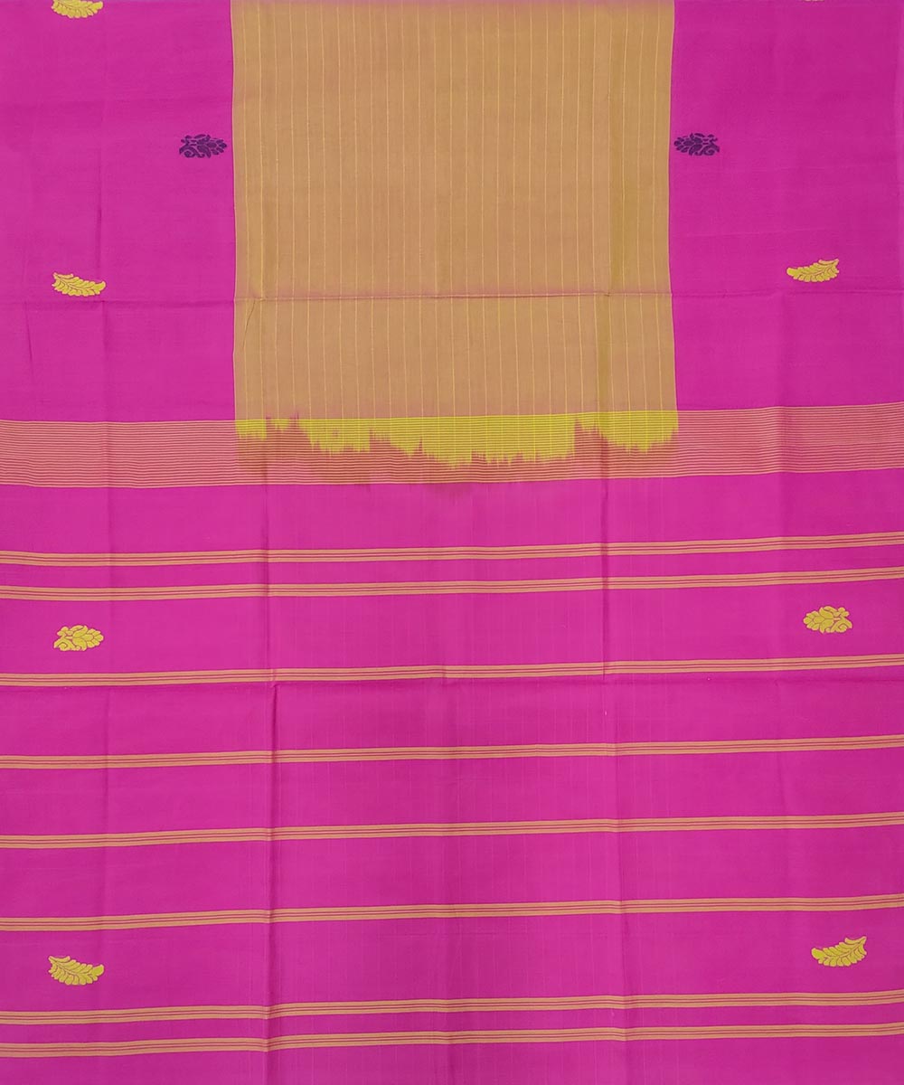 Yellow pink handwoven cotton venkatagiri saree