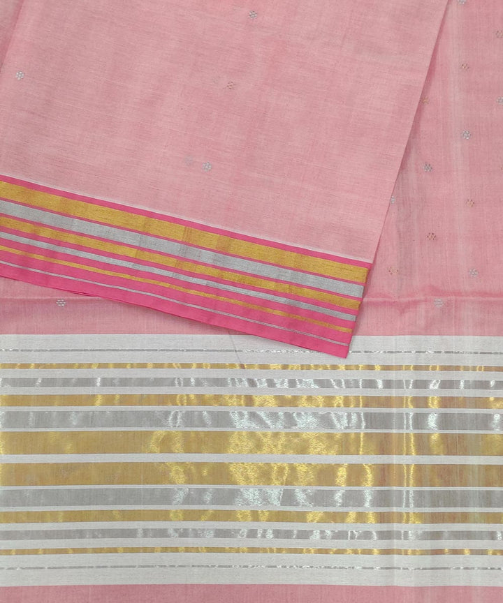 Light pink white gold zari handwoven cotton venkatagiri saree