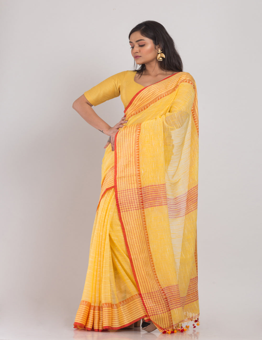 Yellow handwoven cotton sari