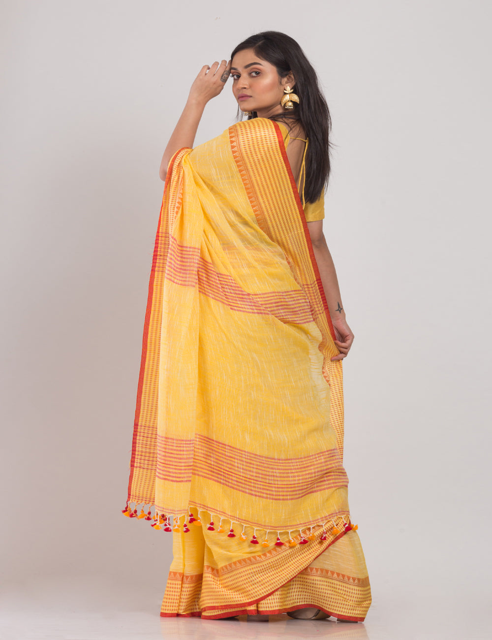 Yellow handwoven cotton sari