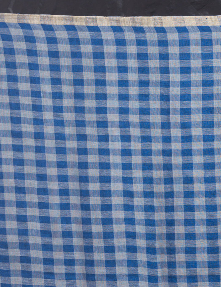 Navy blue and grey stripes handwoven linen sari