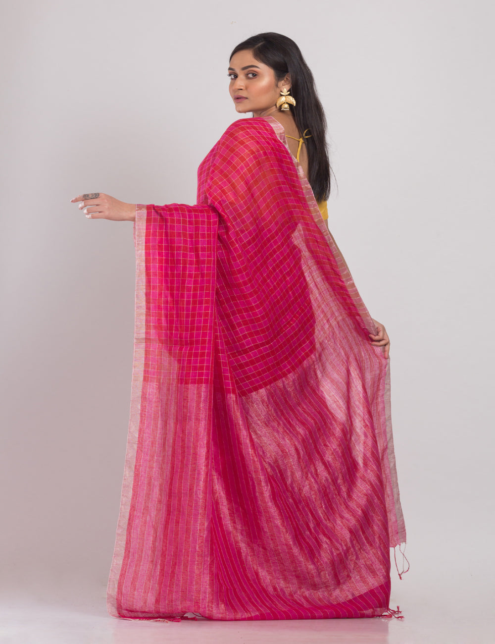 Pink handwoven linen sari