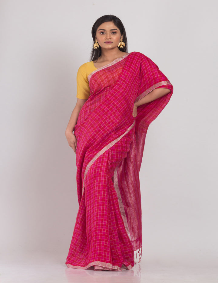 Pink handwoven linen sari