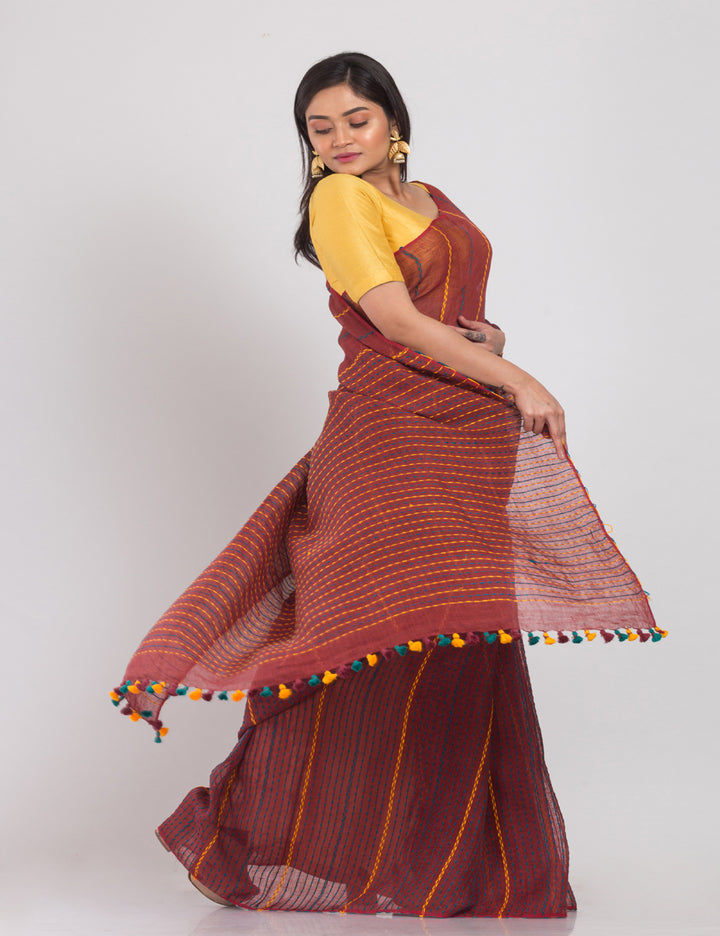 Brown handwoven linen sari
