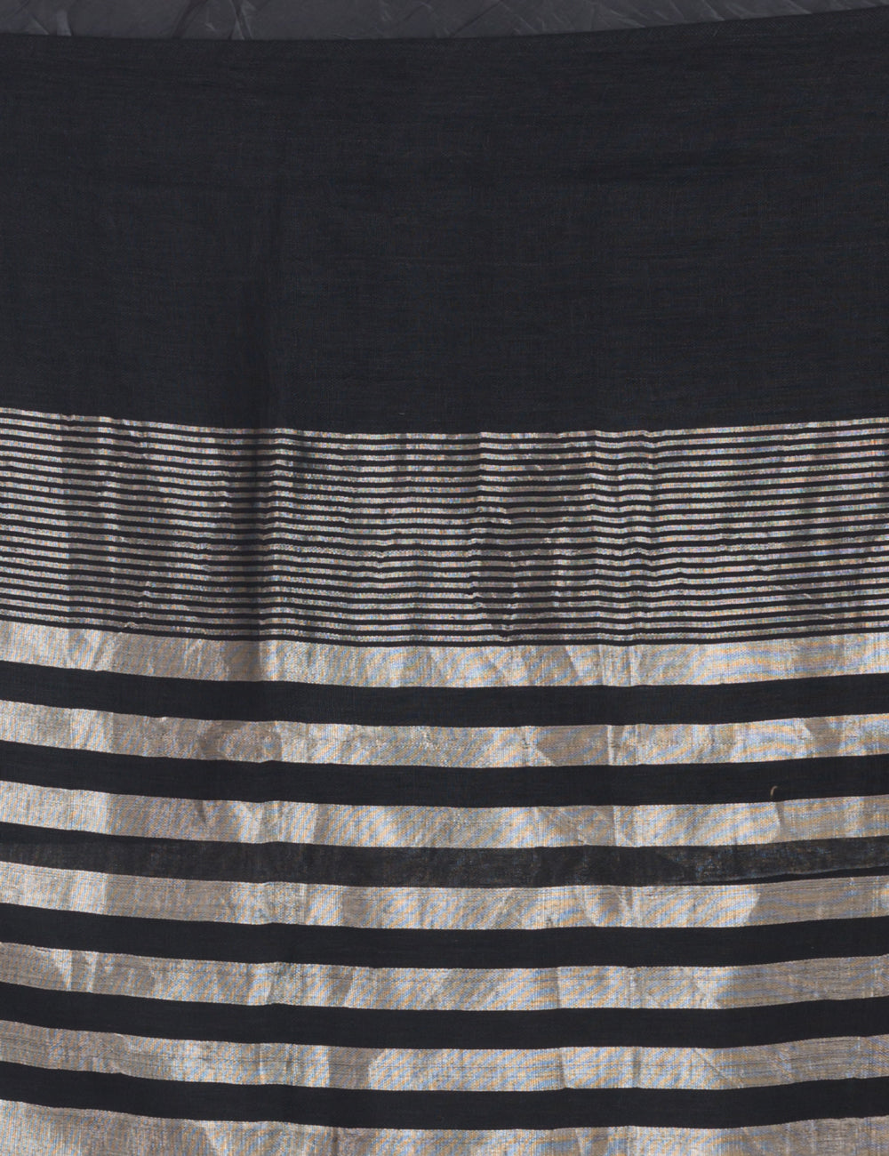 Black with silver shimmer border handwoven linen sari