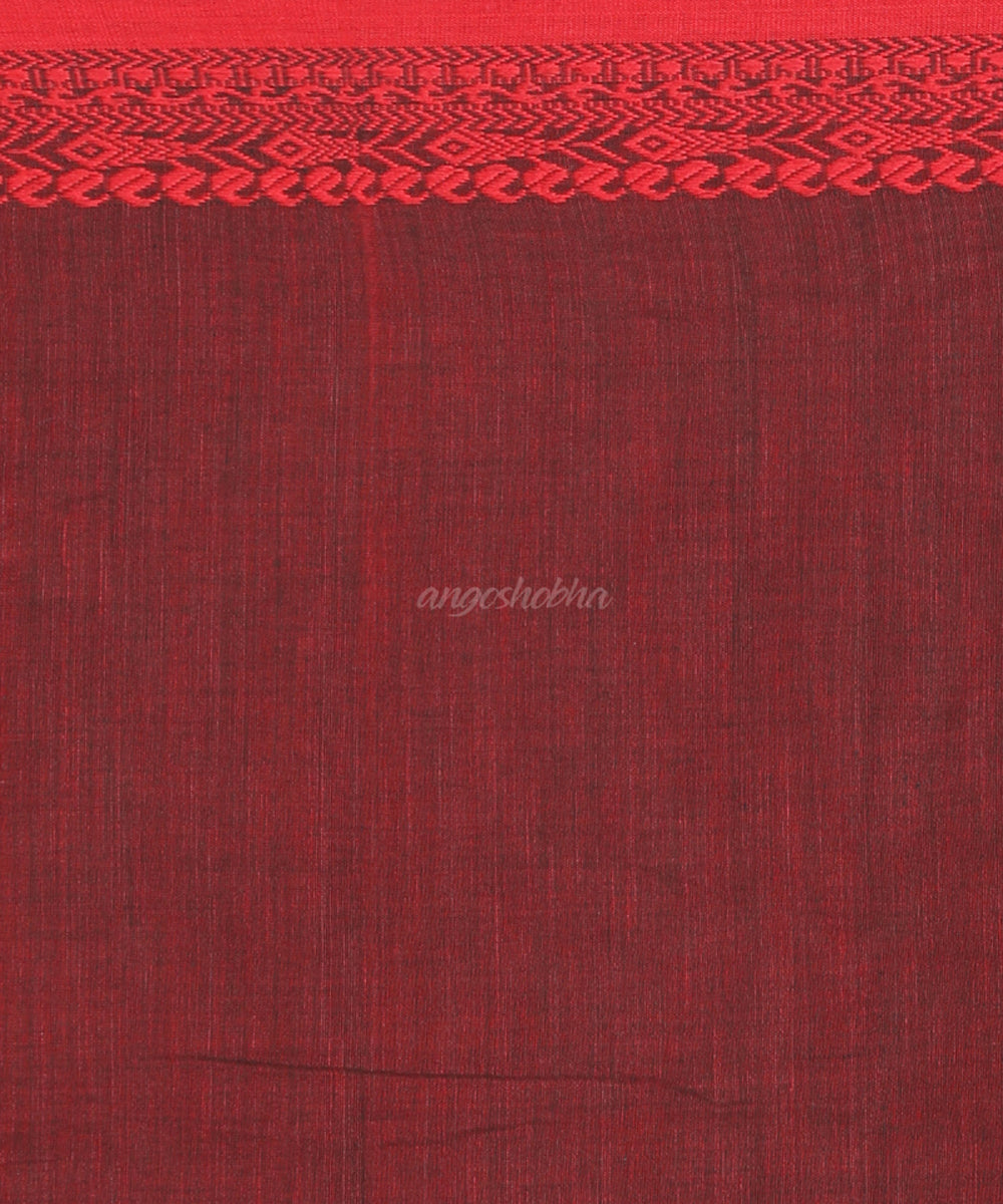 Black Red Handwoven Cotton bengal Saree