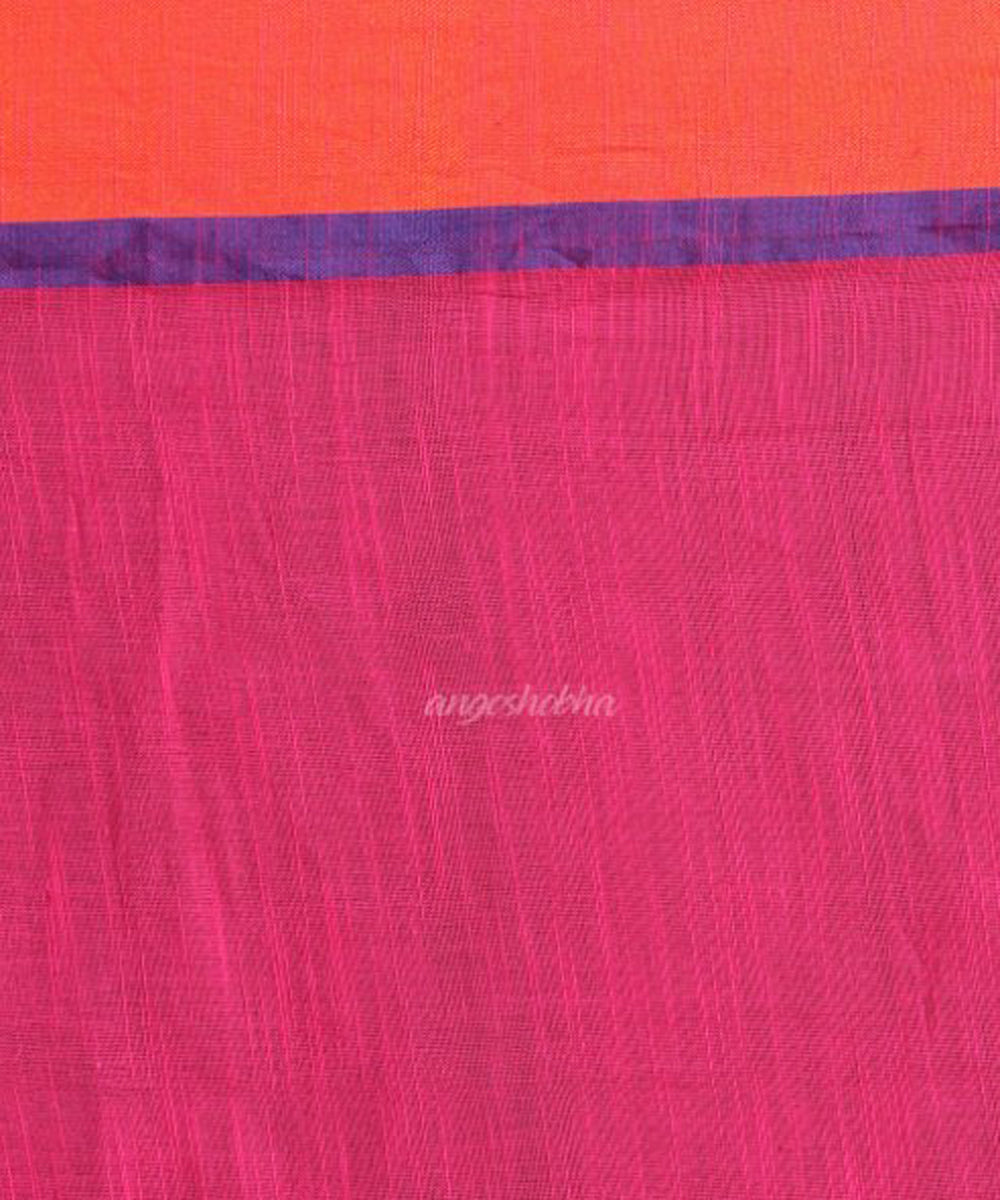 Pink Blue Handwoven Cotton bengal saree