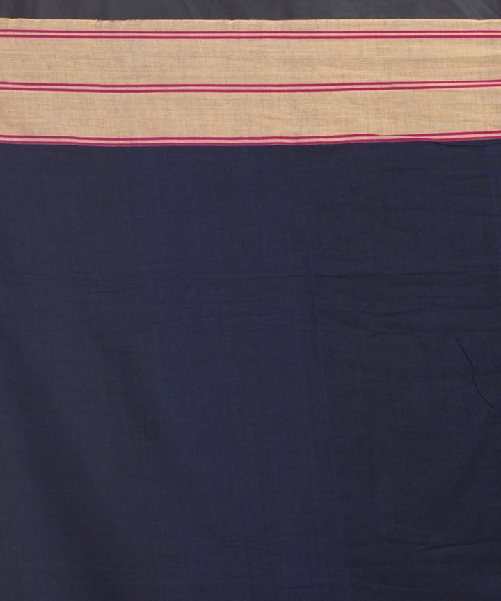 Navy Blue Handloom Cotton bengal saree