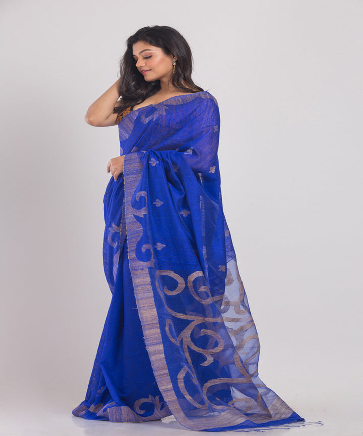 Navy Blue Handwoven Silk bengal Saree