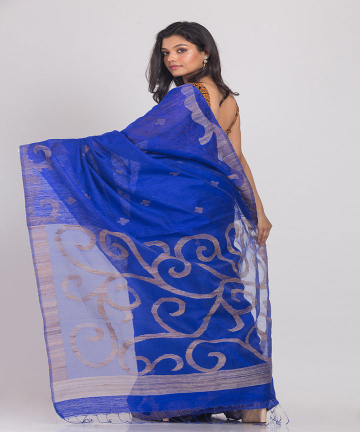 Navy Blue Handwoven Silk bengal Saree