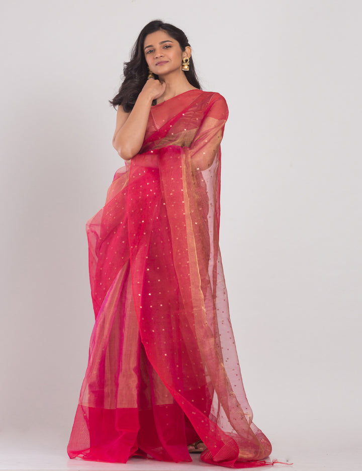 Pink beige sequins handwoven silk sari