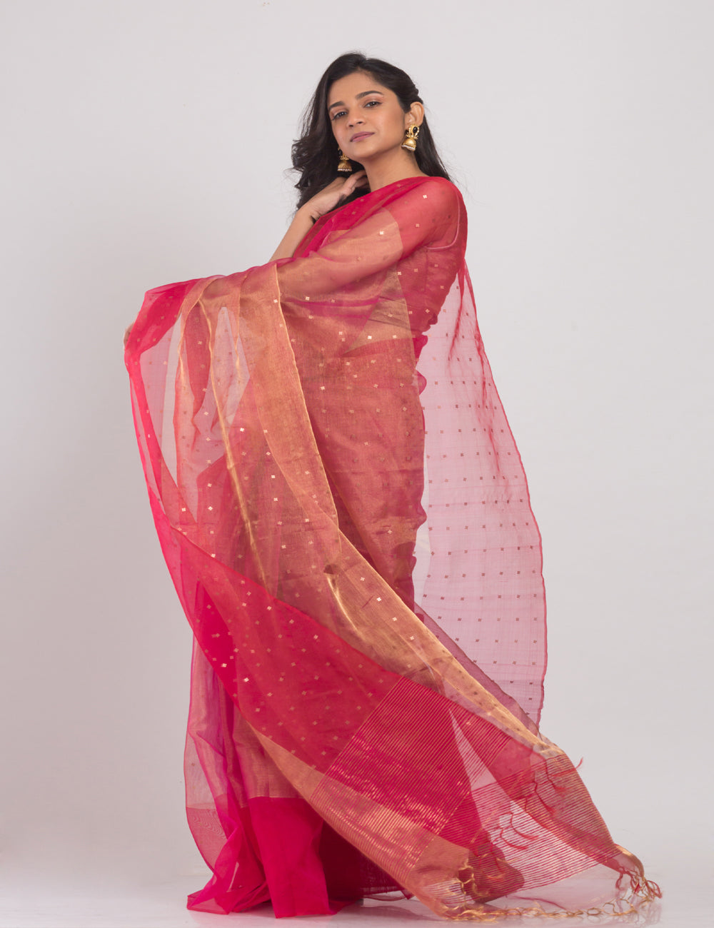 Pink beige sequins handwoven silk sari