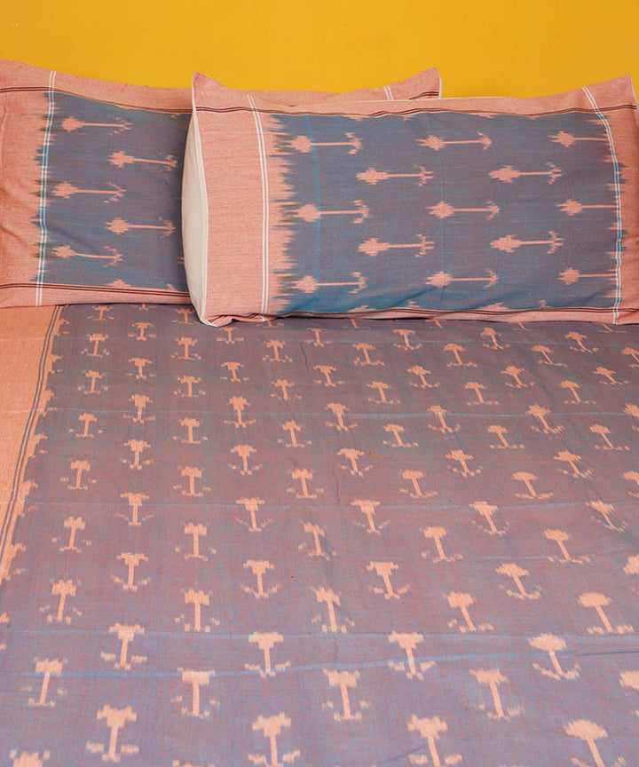 Light blue handwoven pochampally ikat cotton bedsheet set