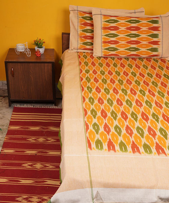 Multi color handwoven pochampally ikat cotton bedsheet set