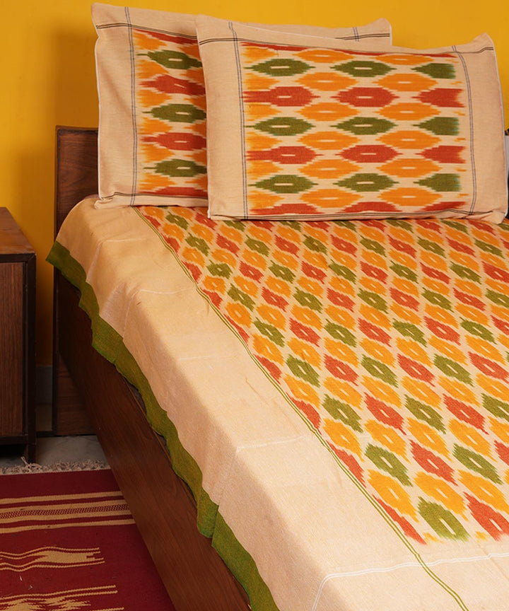 Multi color handwoven pochampally ikat cotton bedsheet set