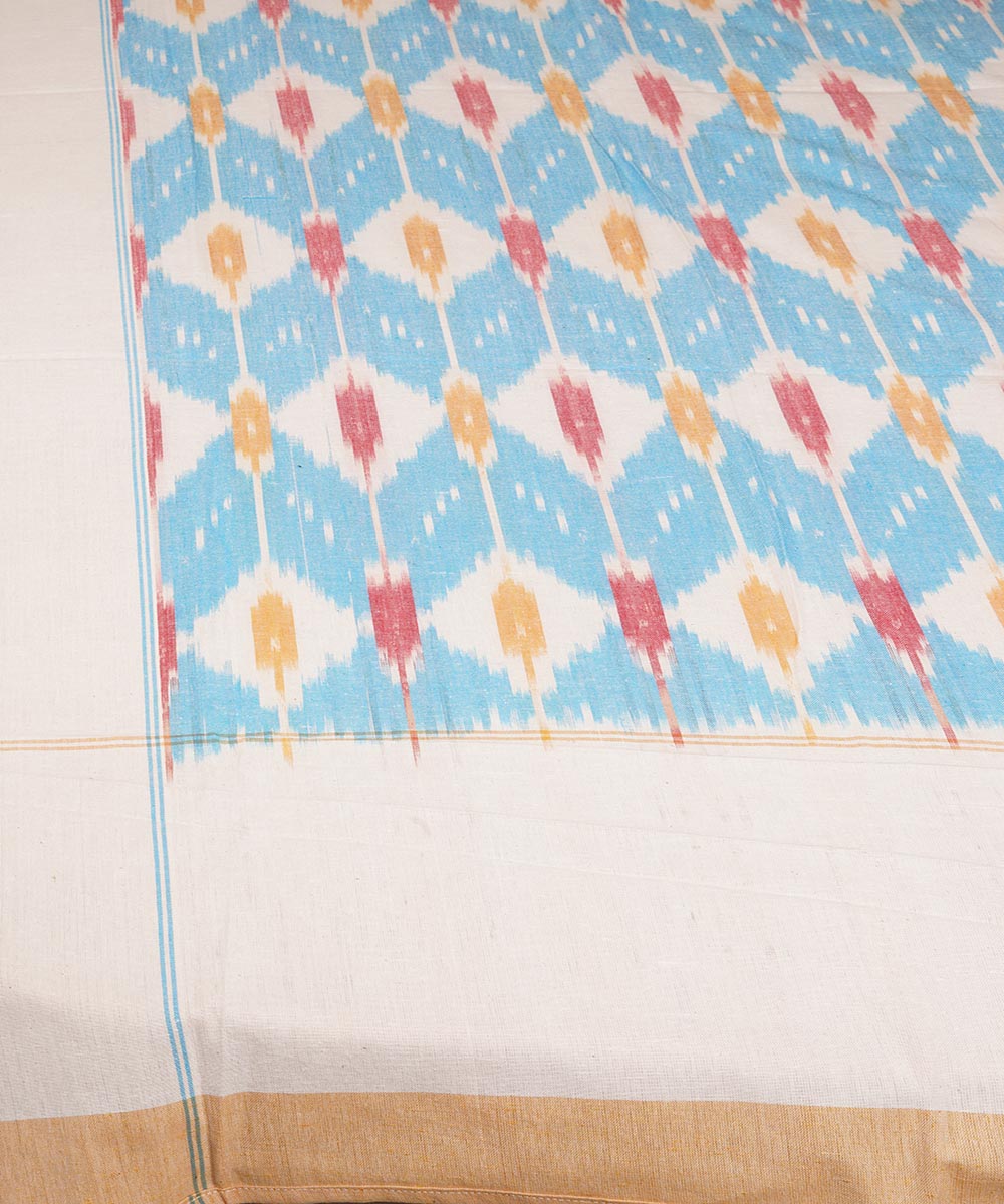 Sky blue handwoven pochampally ikat cotton bedsheet set