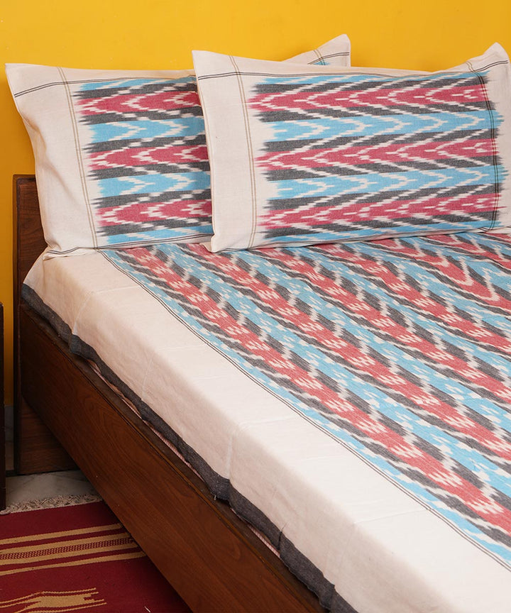 Multi color handloom pochampally ikat cotton bedsheet set