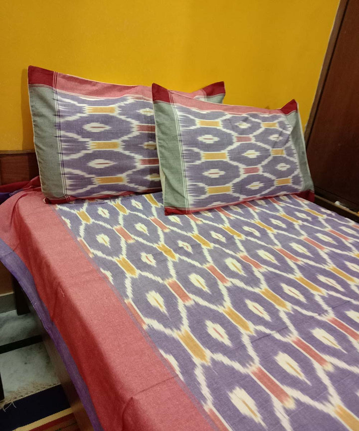 Purple handwoven pochampally ikat cotton bedsheet