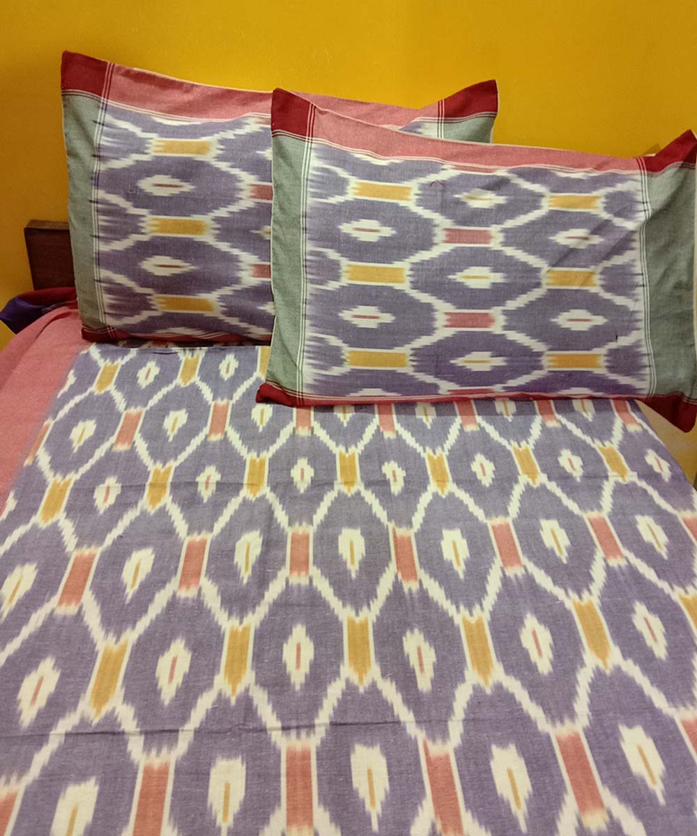 Purple handwoven pochampally ikat cotton bedsheet