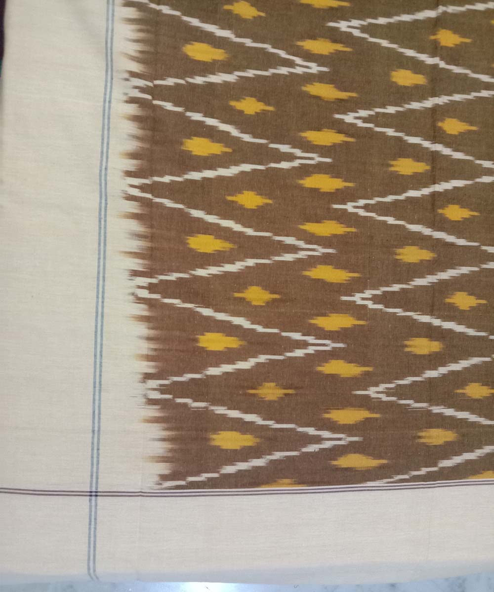 Brown handwoven cotton pochampally ikat bedsheet