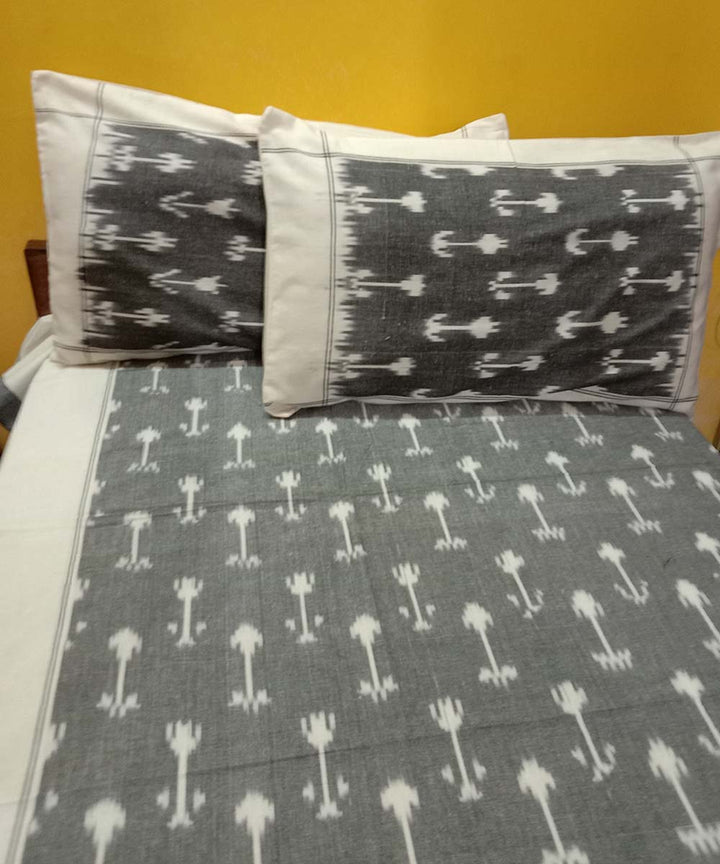 Grey handwoven pochampally ikat cotton bedsheet