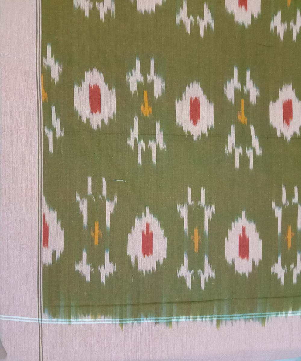 Olive green handwoven cotton pochampally ikat bedsheet