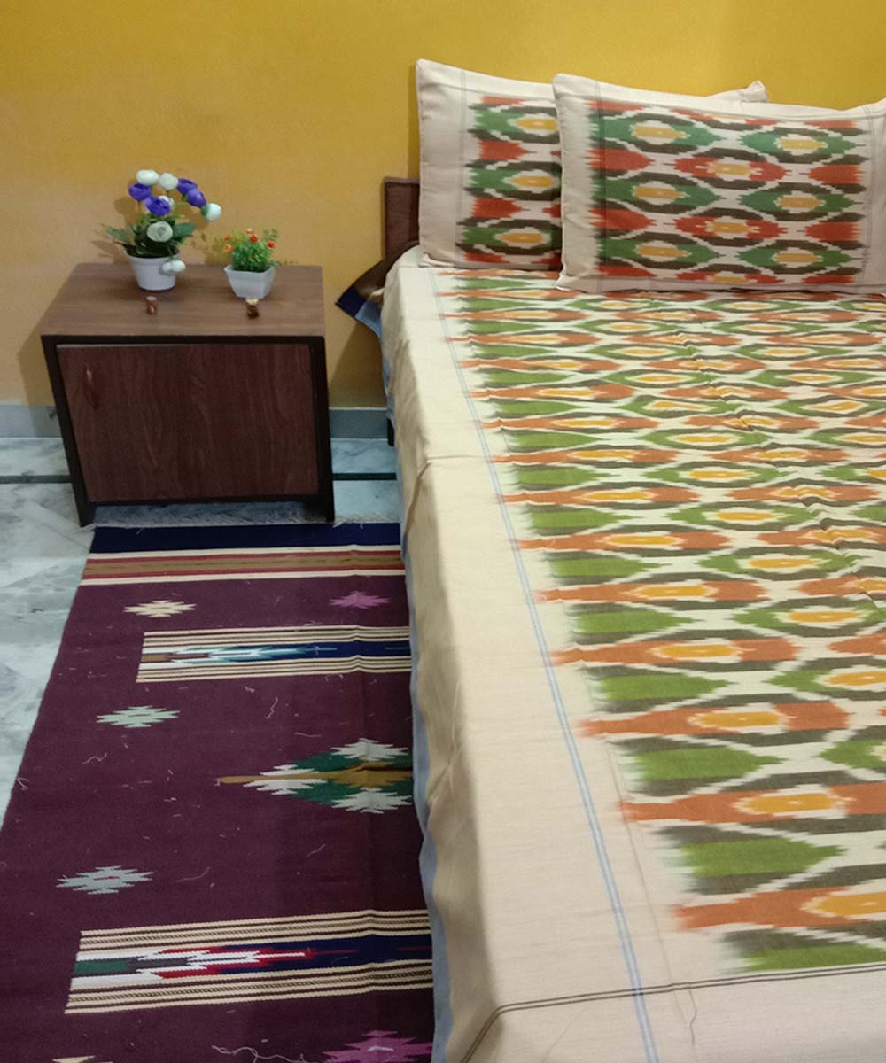 Multi colour handwoven cotton pochampally ikay bedsheet