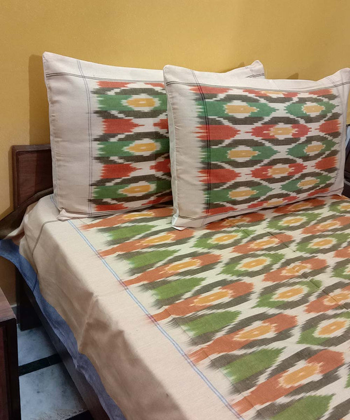 Multi colour handwoven cotton pochampally ikay bedsheet