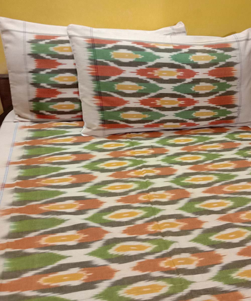 Multi colour handwoven cotton pochampally ikay bedsheet