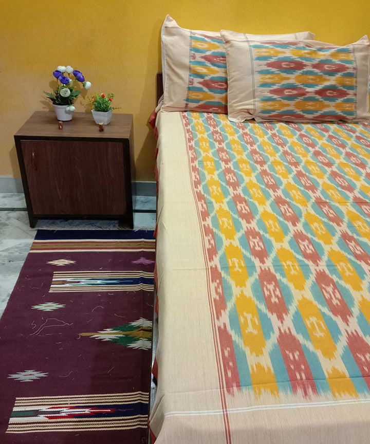 Multi color handwoven cotton pochampally ikay bedsheet