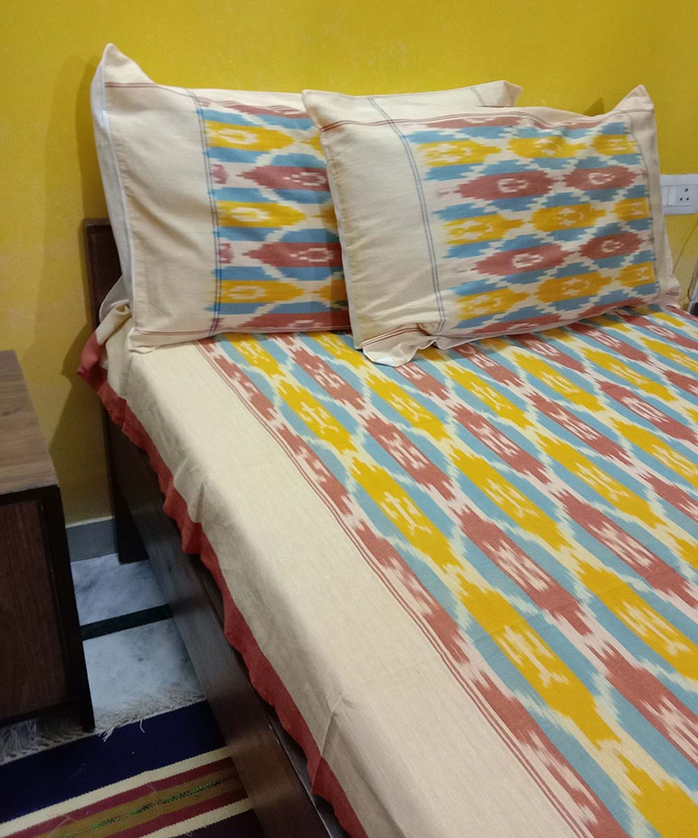 Multi color handwoven cotton pochampally ikay bedsheet