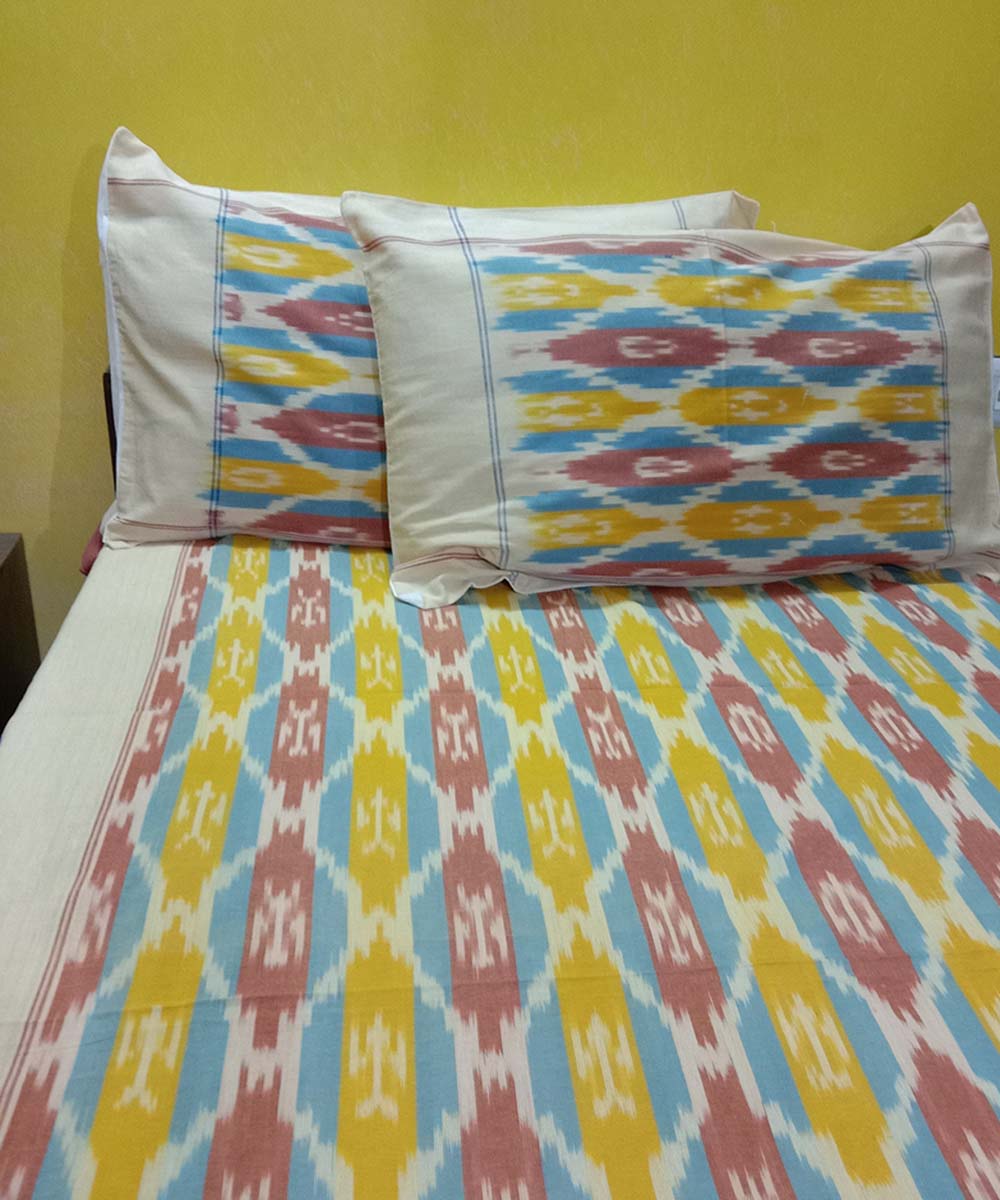 Multi color handwoven cotton pochampally ikay bedsheet