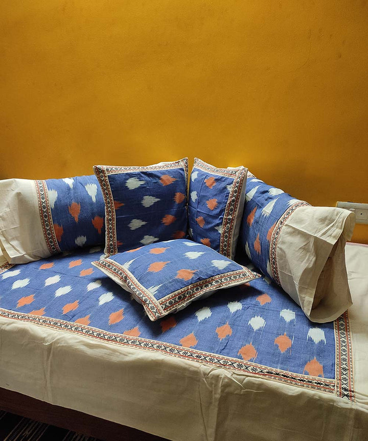 Sky blue handwoven pochampally ikat cotton diwan set