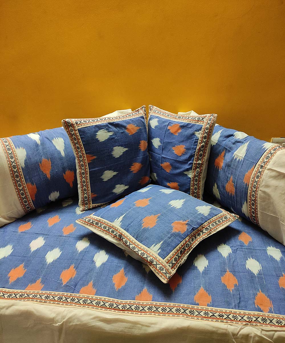 Sky blue handwoven pochampally ikat cotton diwan set