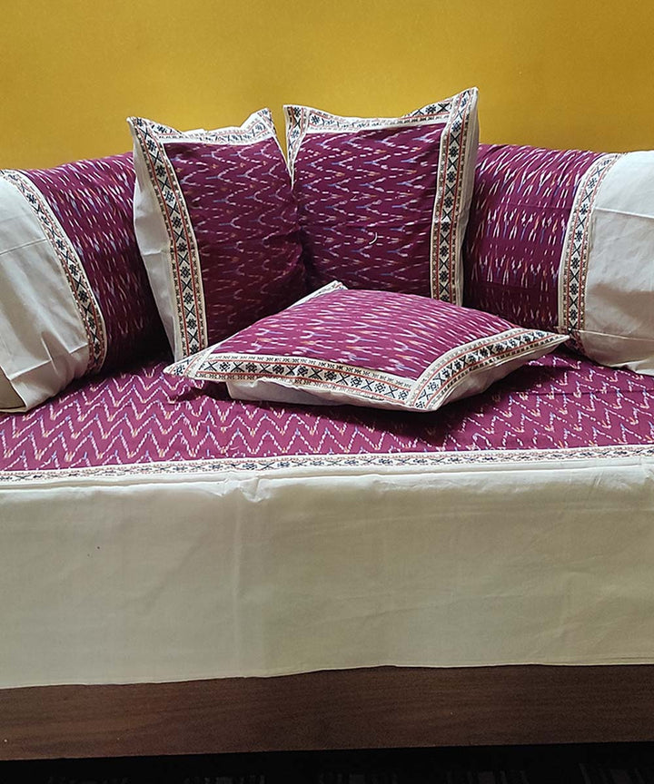 Maroon handwoven pochampally ikat cotton diwan set