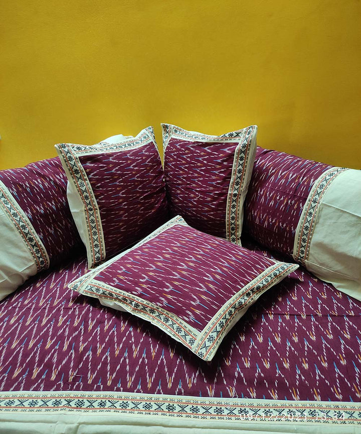 Maroon handwoven pochampally ikat cotton diwan set