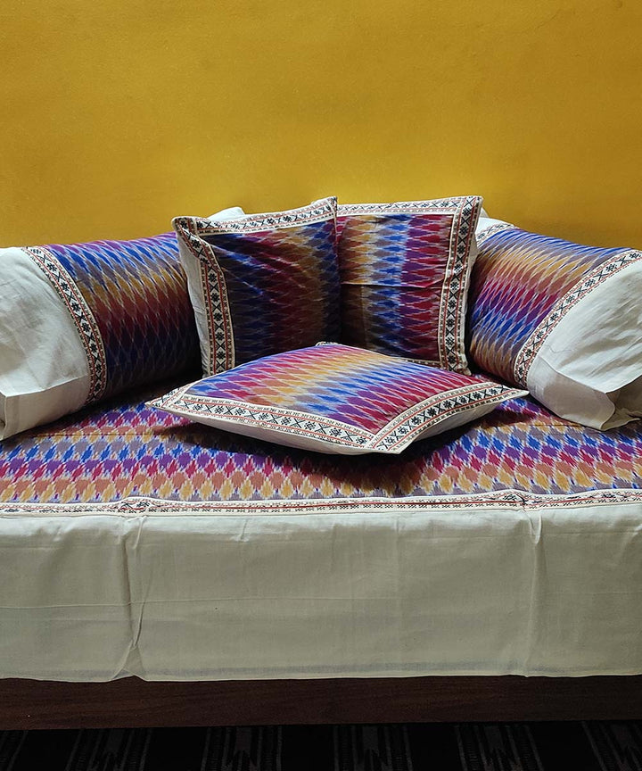 Multicolour handwoven pochampally ikat cotton diwan set