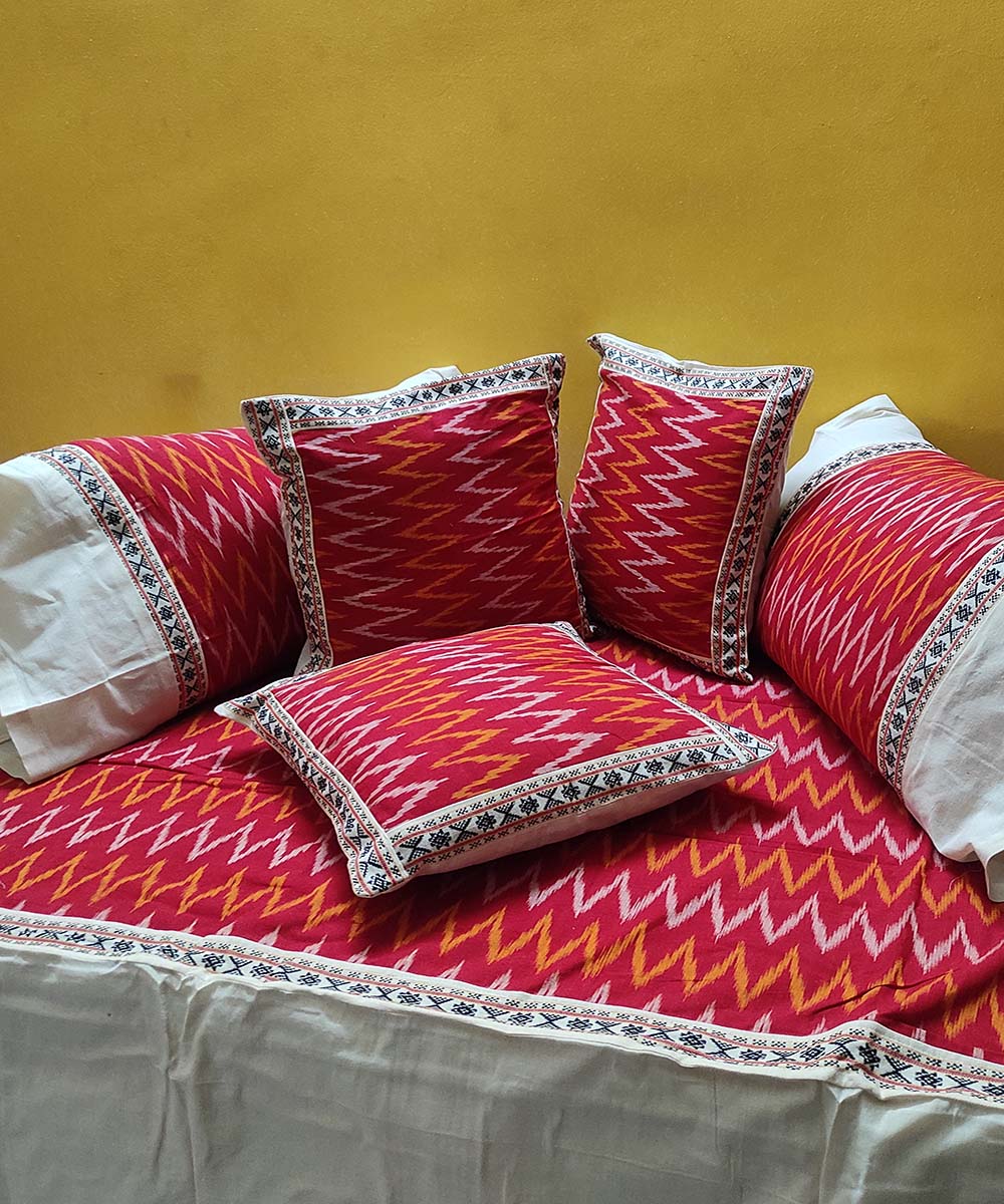 Red handwoven pochampally ikat cotton diwan set