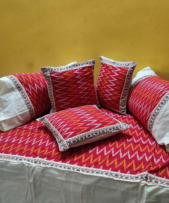 Red handwoven pochampally ikat cotton diwan set