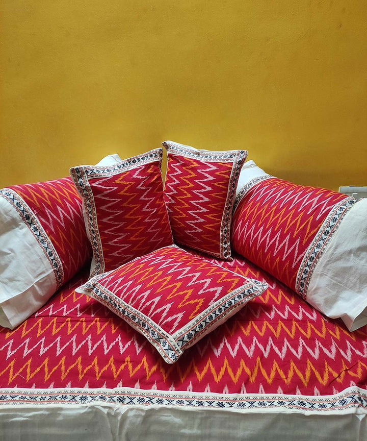 Red handwoven pochampally ikat cotton diwan set